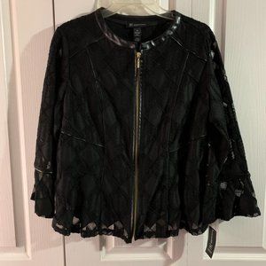 INC International Concepts Black Jacket - Faux Leather Trim and Bell Sleeves